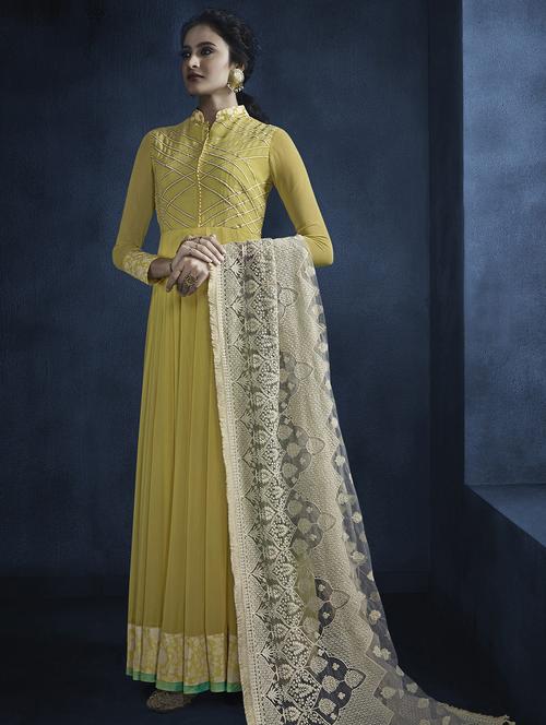 solid anarkali semi-stitched suit - 16643185 - Standard Image - 1