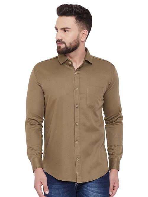 brown solid casual shirt - 16643976 - Standard Image - 1