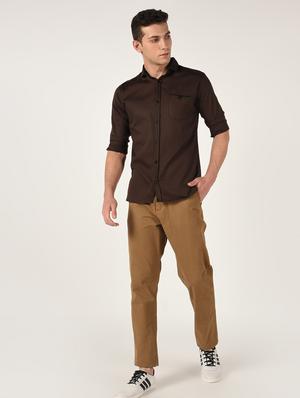brown solid casual shirt - 16644656 - Standard Image - 4