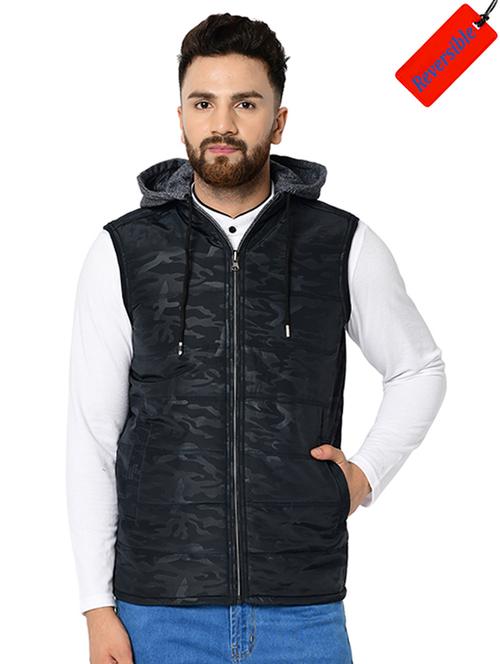 navy blue printed reversible quilted jacket - 16645380 - Standard Image - 1
