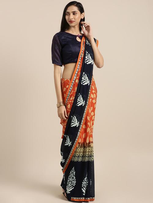 floral printed saree with blouse - 16645633 - Very Small Image - 1