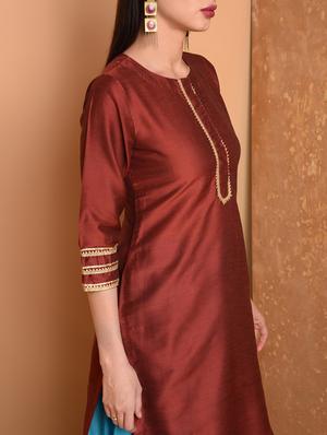 gold printed kurta skirt with dupatta set - 16645775 - Standard Image - 4