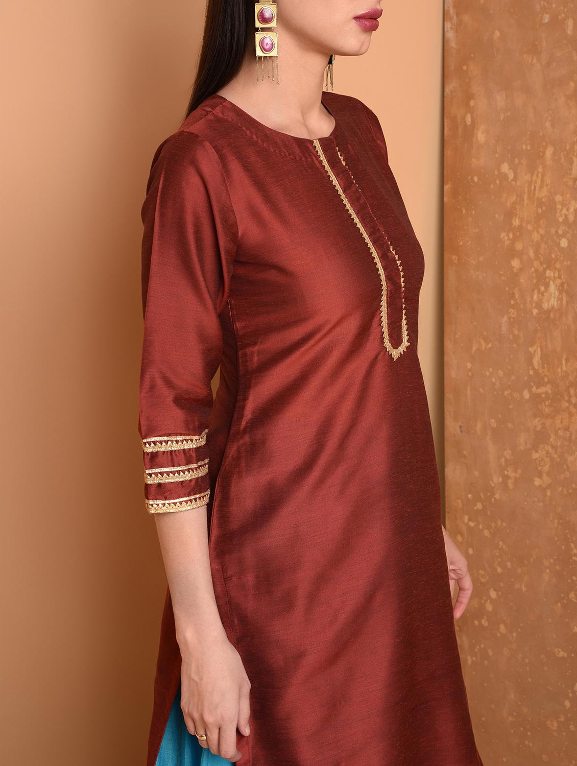 gold printed kurta skirt with dupatta set - 16645775 - Zoom Image - 4
