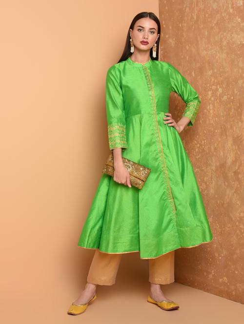 embroidered solid kurta with pant set - 16645788 - Standard Image - 1
