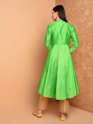 embroidered solid kurta with pant set - 16645788 - Standard Image - 4