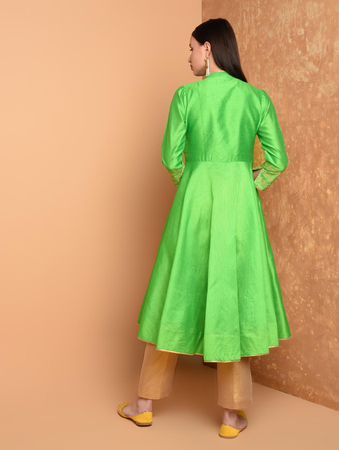 embroidered solid kurta with pant set - 16645788 - Zoom Image - 4