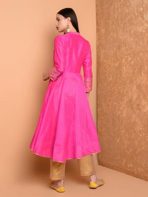 embroidered solid kurta with pant set - 16645789 - Standard Image - 4