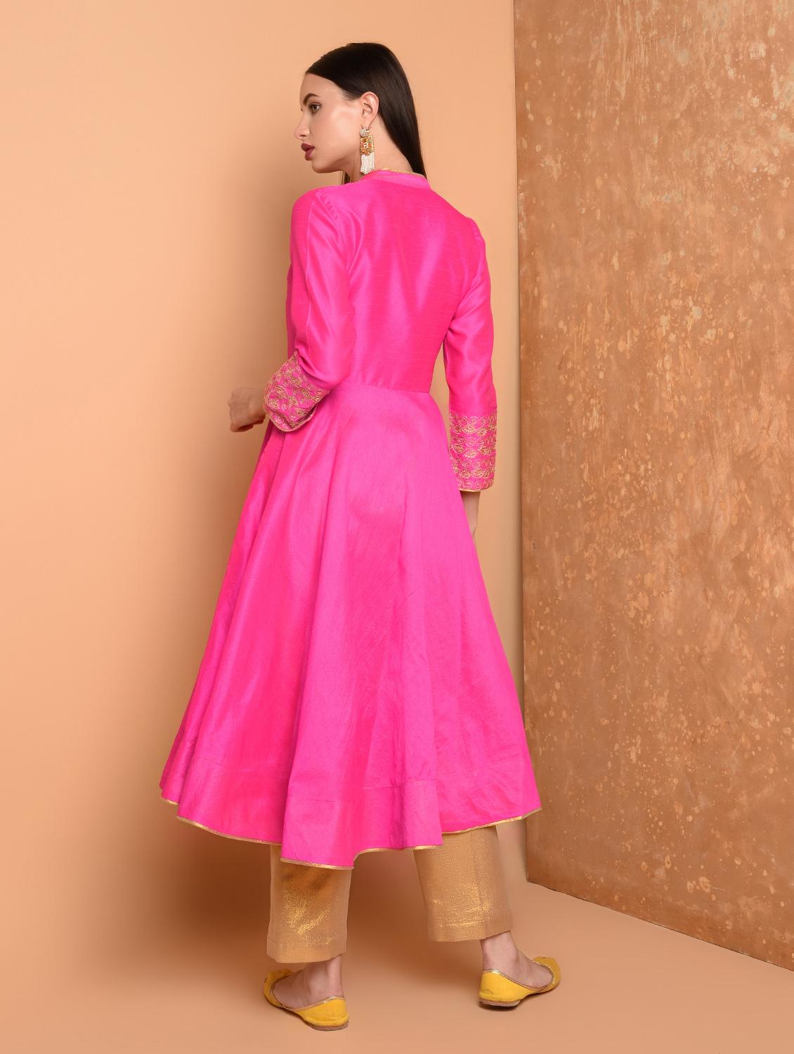 embroidered solid kurta with pant set - 16645789 - Zoom Image - 4