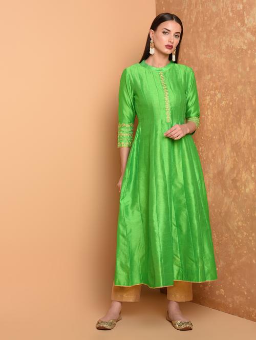 embroidered solid kurta with pant set - 16645790 - Standard Image - 1