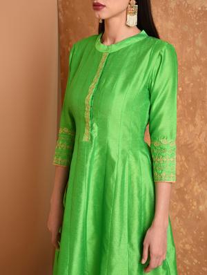 embroidered solid kurta with pant set - 16645790 - Standard Image - 4