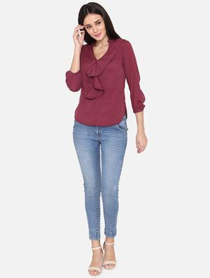 notch neck ruffle detail top - 16645883 - Standard Image - 4