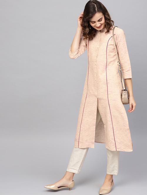 contrast piping straight kurta - 16645940 - Standard Image - 1