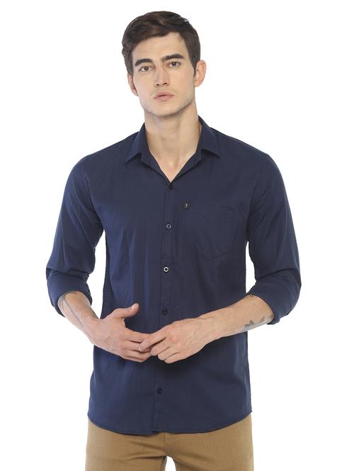 navy blue solid casual shirt - 16646193 - Standard Image - 1