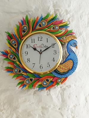 handicraft peacock analog wall clock - 16647082 - Standard Image - 4