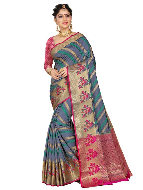 striped woven saree with blouse - 16649763 - Very Small Image - 1