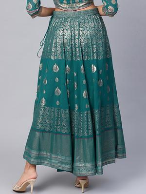 foil print flared skirt - 16650189 - Standard Image - 4