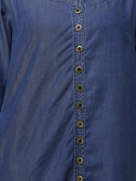denim solid straight kurta - 16650768 - Zoom Image - 4