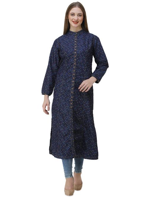 polka dots denim straight kurta - 16650770 - Standard Image - 1