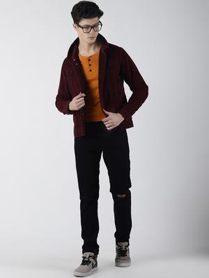 maroon solid corduroy jacket - 16653085 - Standard Image - 4