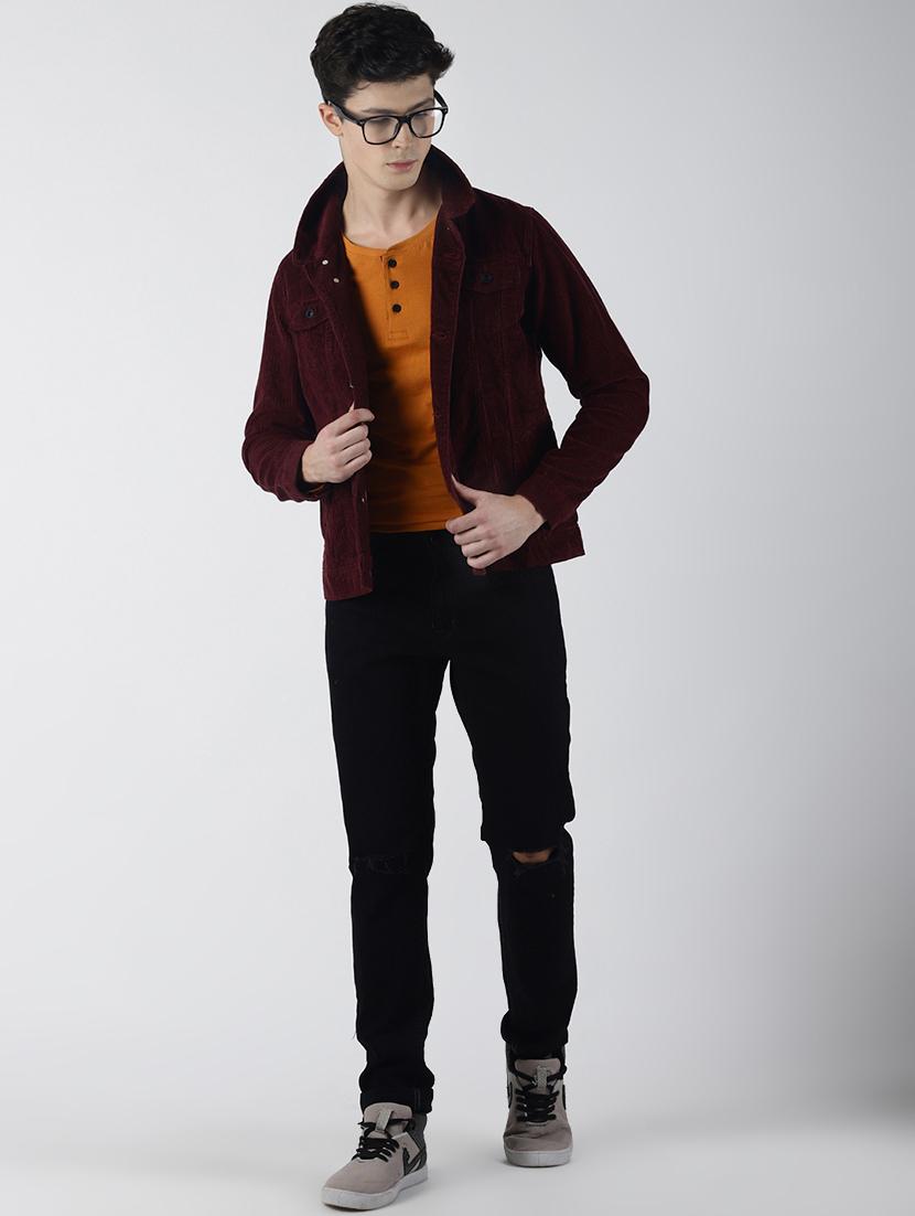 maroon solid corduroy jacket - 16653085 - Zoom Image - 4
