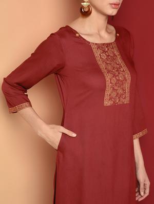 solid embroidered straight kurta - 16654280 - Standard Image - 4