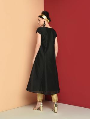 embroidered chanderi a-line kurta - 16654282 - Standard Image - 4