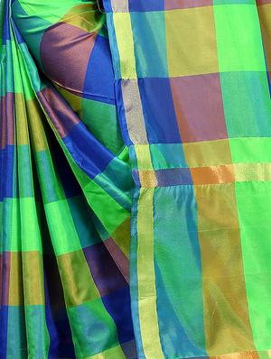 checkered banarasi saree with blouse - 16656018 - Standard Image - 4