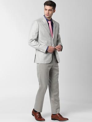 grey solid single breasted casual blazer - 16656448 - Standard Image - 4