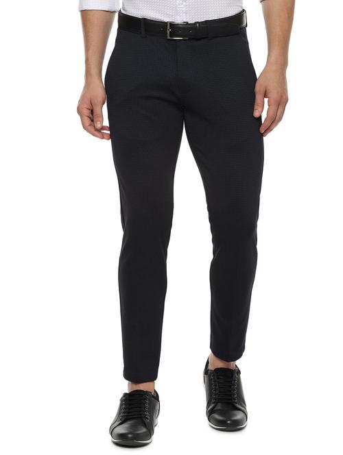 navy blue checkered flat front casual trouser - 16656490 - Standard Image - 1