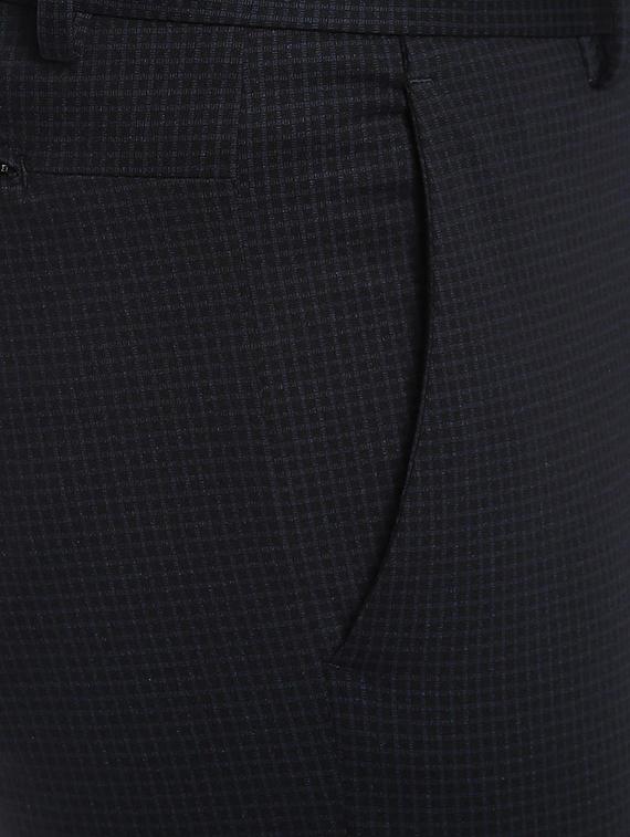 navy blue checkered flat front casual trouser - 16656490 - Zoom Image - 4
