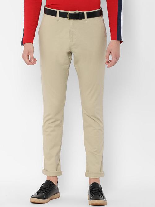 beige textured flat front casual trouser - 16656494 - Standard Image - 1
