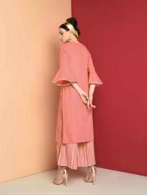embroidered kurta with stripes palazzo set - 16657902 - Standard Image - 4