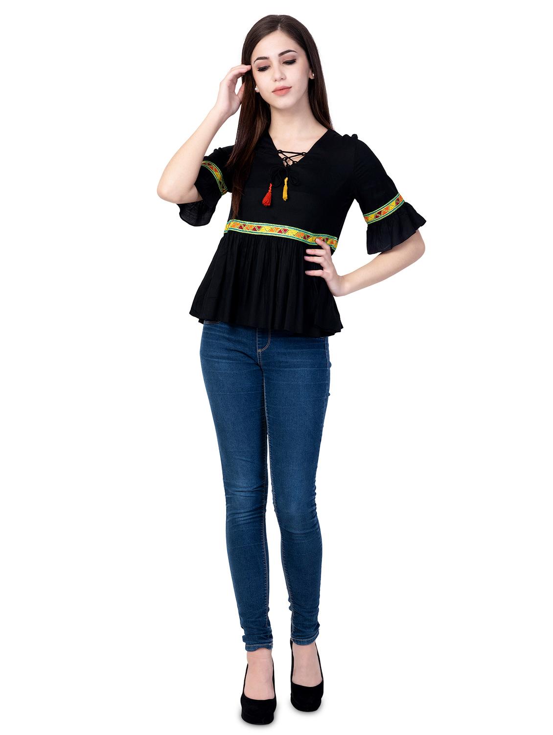 tassel tie up contrast lace top - 16658501 - Zoom Image - 4