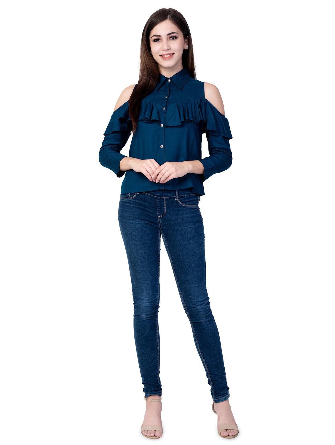 cold shoulder ruffle detail top - 16658508 - Zoom Image - 4