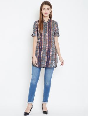 mandarin neck roll up sleeved tunic - 16658587 - Standard Image - 4