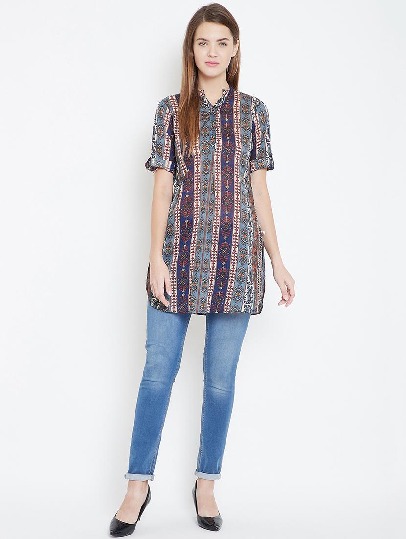 mandarin neck roll up sleeved tunic - 16658587 - Zoom Image - 4