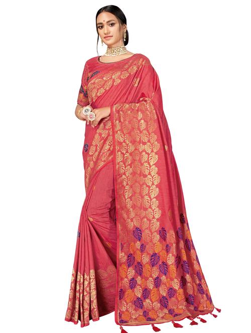 foil print woven saree with blouse - 16659145 - Standard Image - 1