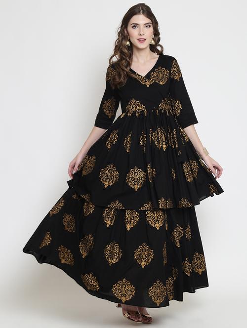 foil print layered angrakha kurta - 16659236 - Standard Image - 1
