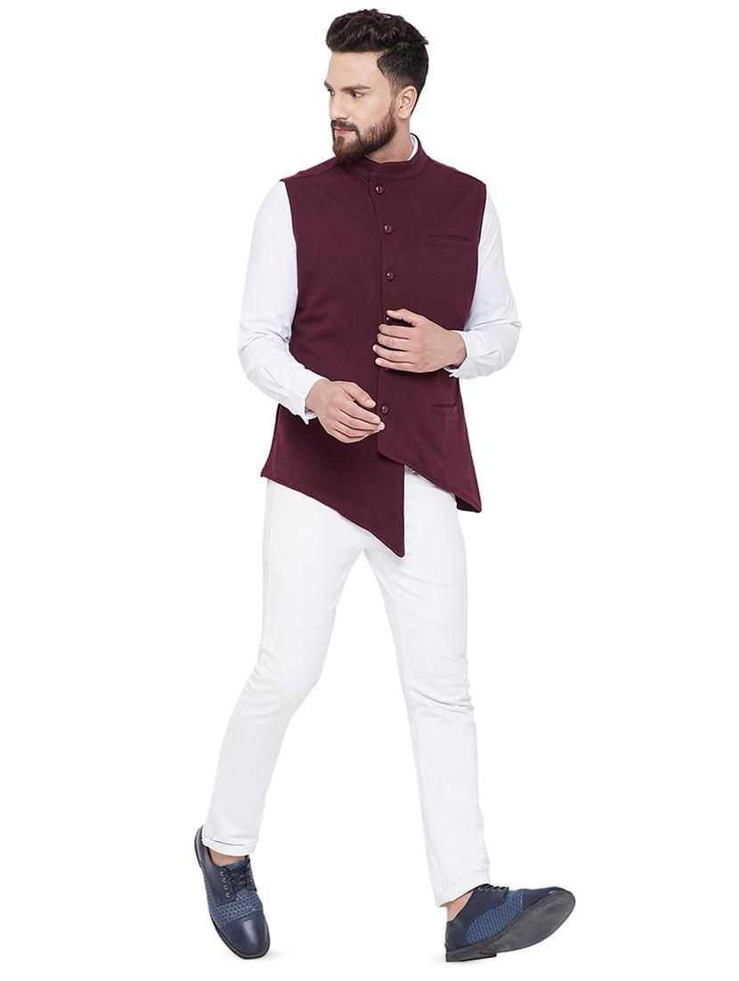 maroon solid nehru jacket - 16659380 - Zoom Image - 4