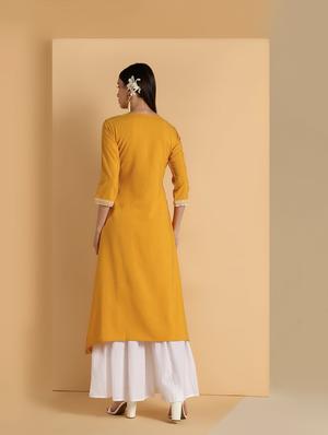 embroidered a-line kurta - 16660356 - Standard Image - 4