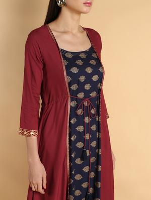 printed kurta with jacket - 16660357 - Standard Image - 4
