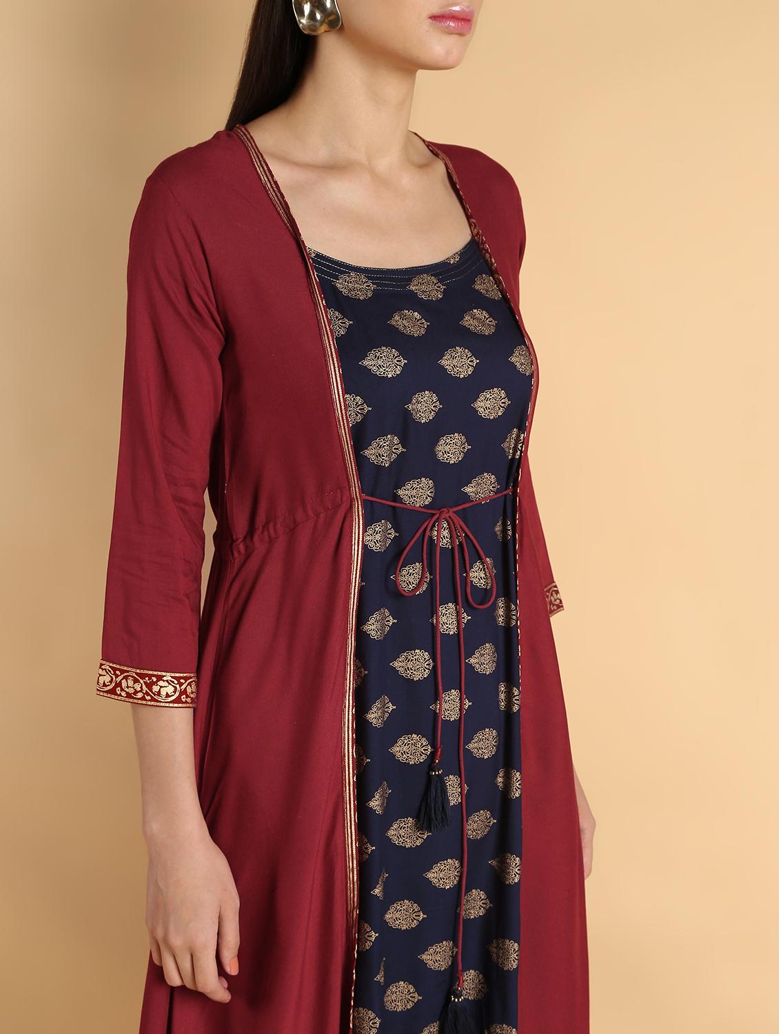 printed kurta with jacket - 16660357 - Zoom Image - 4