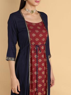 embroidered a-line kurta - 16660358 - Standard Image - 4