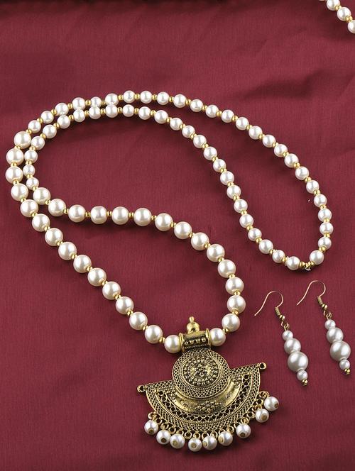 gold brass long necklace - 16661211 - Standard Image - 1