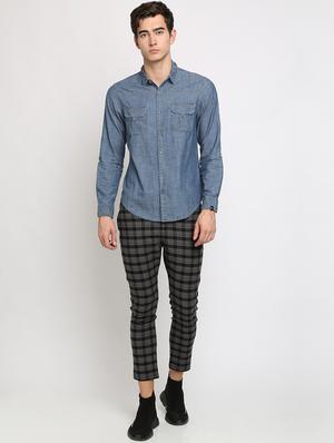 blue printed denim casual shirt - 16661428 - Standard Image - 4