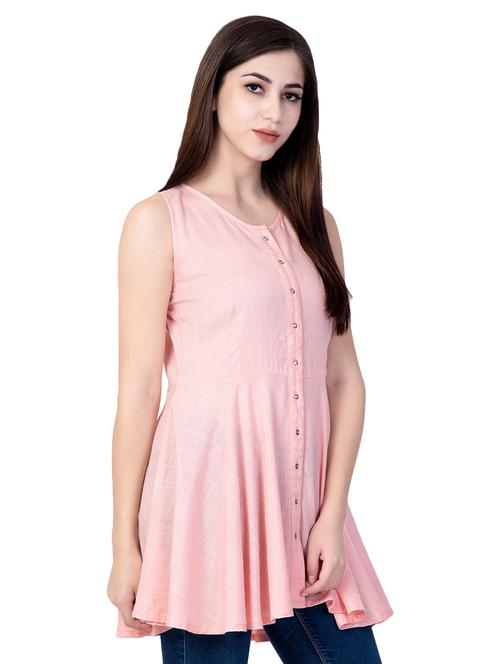 round neck button up a-line tunic - 16662028 - Standard Image - 1