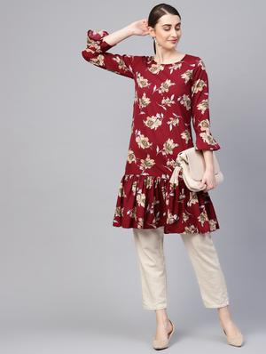 floral print ruffled a-line kurta - 16662379 - Standard Image - 4