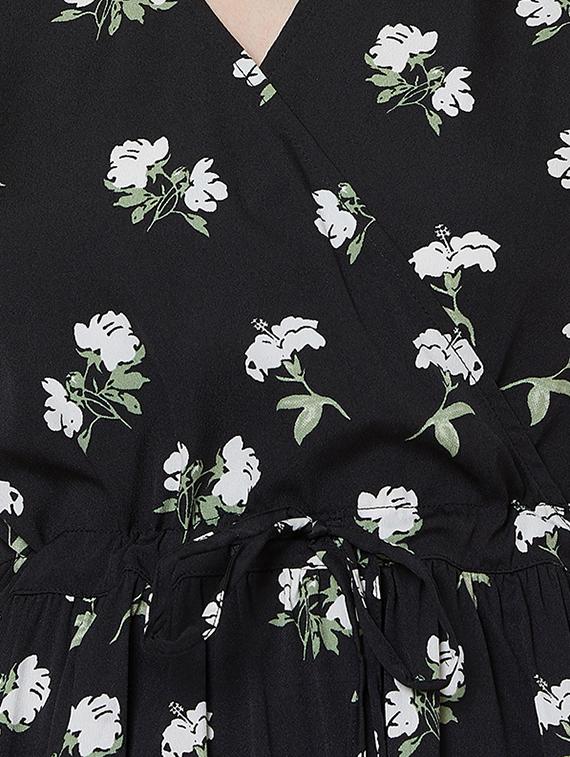 v neck drawstring floral a-line dress - 16663060 - Zoom Image - 4