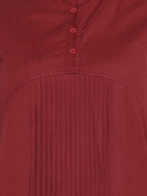 mandarin neck pleated a-line dress - 16663168 - Standard Image - 4