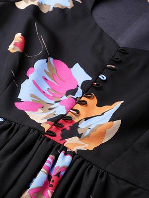 mandarin neck floral fit & flare dress - 16663620 - Standard Image - 4